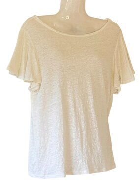 Ann Taylor 100 Percent Linen Tee with Flutter Sleeve White Angel Cottage Medium